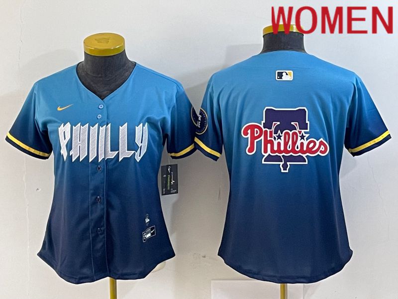 Women Philadelphia Phillies Blank Blue City Edition Nike 2024 MLB Jersey style 5->women mlb jersey->Women Jersey